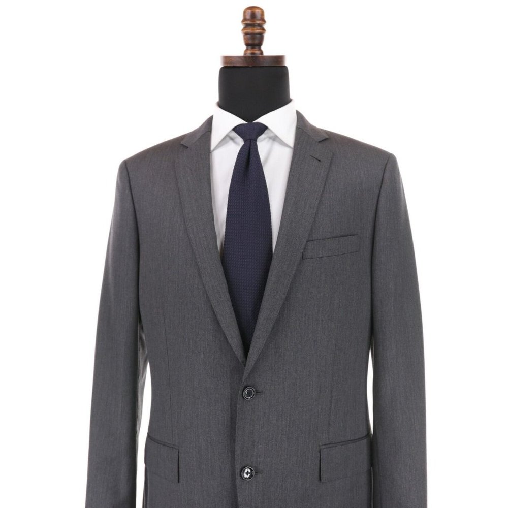 J Crew Ludlow Tollegno 1900 Wool Suit 40L Gray Herringbone 35 X 33 Flat Front - Picture 2 of 14